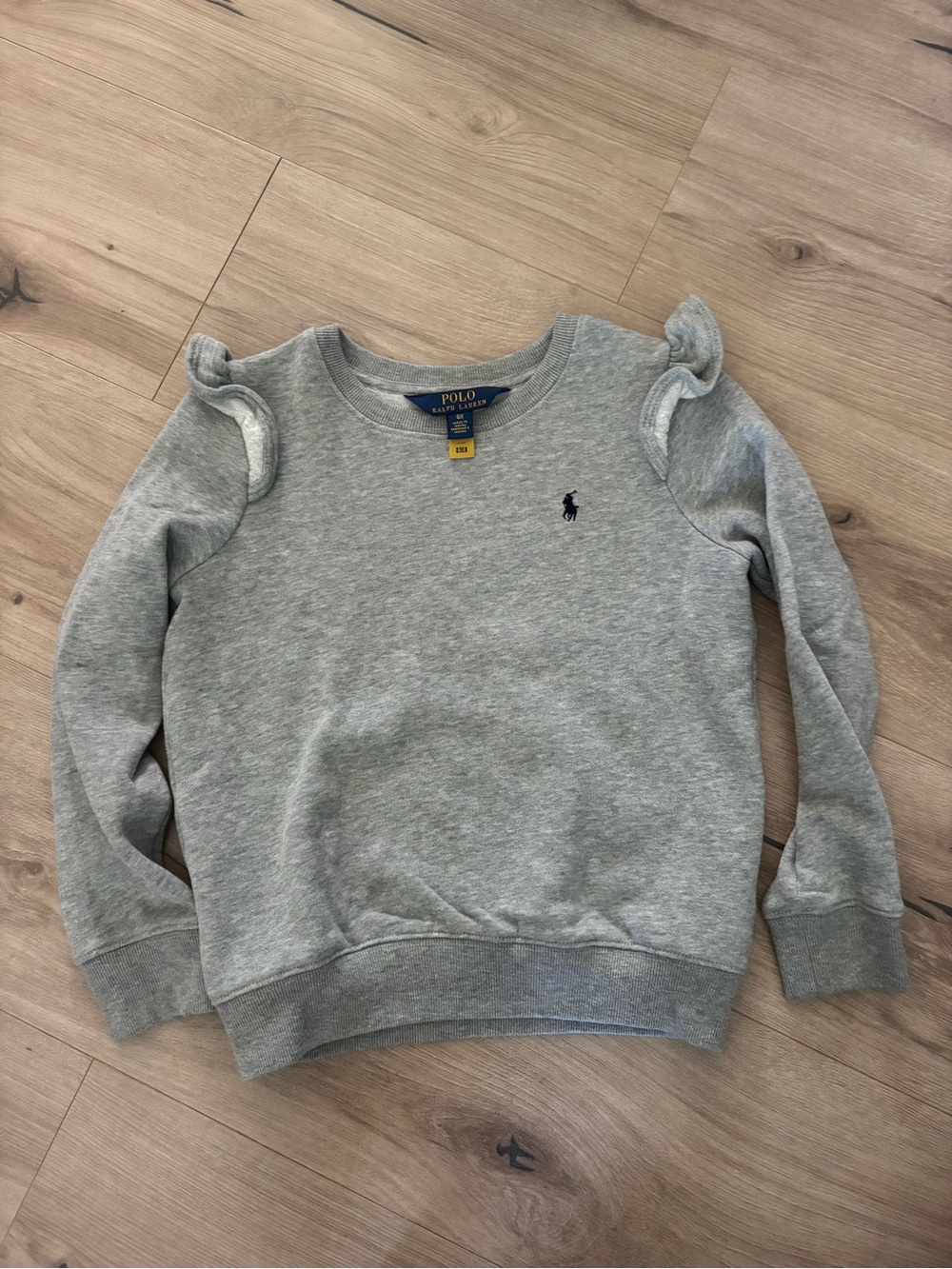 Polo by Ralph Lauren Girls' Light Gray Ruffle-Shoulder Sweatshirt